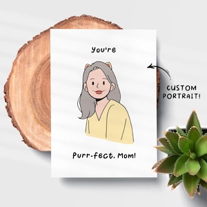 Custom Cat Grandma Portrait Mothers Day Cat Card For Cat Lover Cat Mom Card Printable Personalized Cat Art Pet Owner Mommy Cat Parent Gift