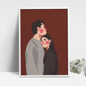 Custom Couple Portrait Hand Drawn Portrait Digital Couple Portrait Illustration Personalized Couple Gift Printable Sticker and Wall Art