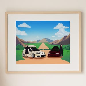 Custom Car Portrait From Photo To Cartoon Couple Portrait Illustration Car Lover New Driver Gift Anniversary Portrait Poster Car Art Digital