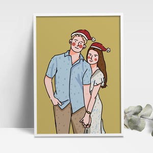 Custom Christmas Portrait Drawing From Photo Line Art Digital Custom Couple Portrait Hand Drawn Couple Christmas Card Cute Holiday Gift Art