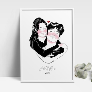 Digital Valentines Card Custom Valentines Day Personalized Portrait Gifts Couple Line Art Hand Drawn Custom Minimalist Portrait Illustration