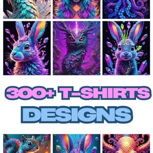 Animal T-Shirt Designs: Colorful PNG Bundle (Digital Download)
