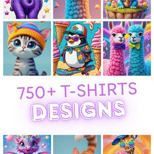 Paquete de más de 820 diseños infantiles + Lindos animales de yoga como regalo, camiseta colorida PNG, camiseta para niños, descarga digital, colores vivos