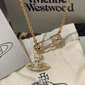 Vivienne Westwood Inspired Saturn Necklace, CZ Diamond Planet Pendant, 925 Gold Plated, Gift for Her, Celestial Jewelry, Boxed A01