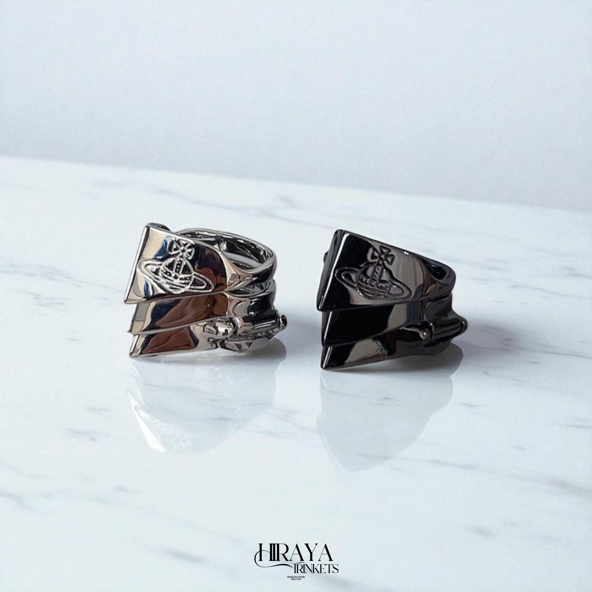 Vivienne Westwood Armor Ring, Silver Gold Punk Ring, Three