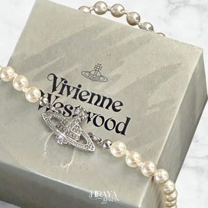 Vivienne Westwood Saturn Pearl Necklace, Gold Or Silver Orb Pendant, Elegant Planet Jewelry, Women’s Fashion Statement Choker A016