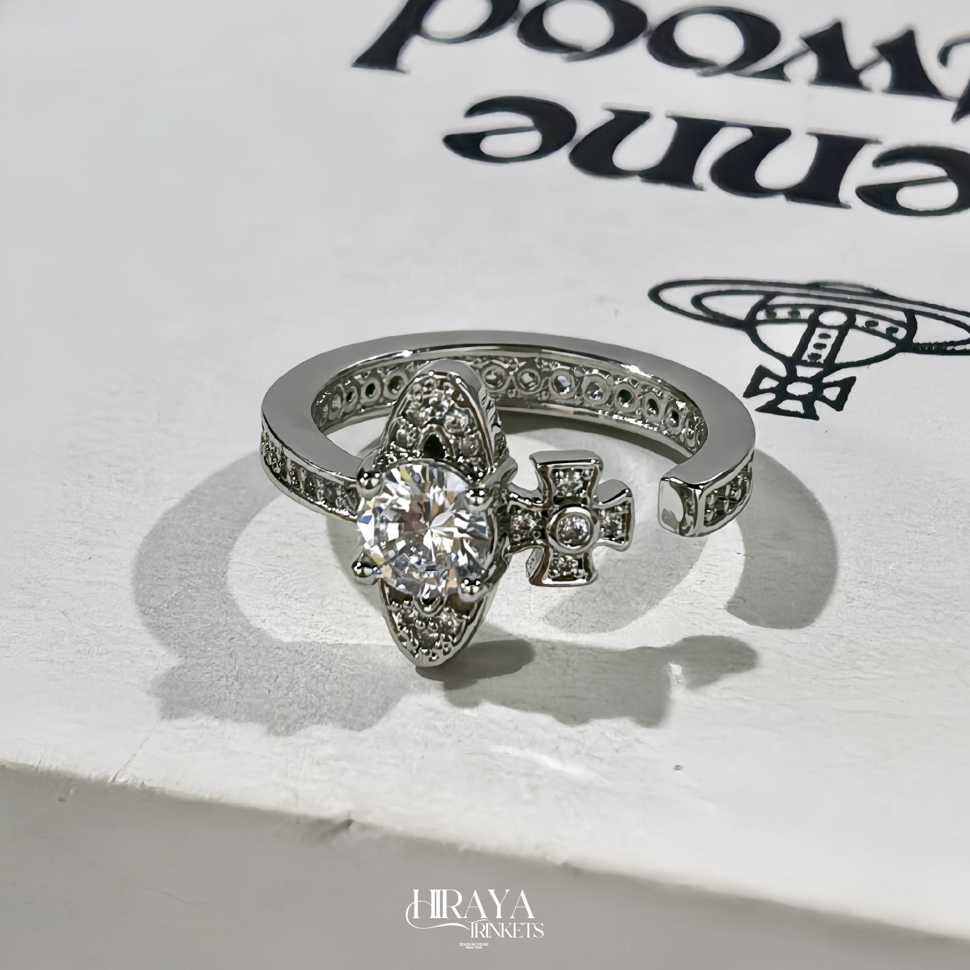Vivienne Westwood Inspired Ring, Gold Saturn CZ Ring