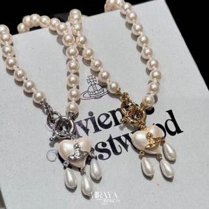 Vivienne Westwood Pearl Saturn Necklace, Gold Or Silver Pendant, Mother Of Pearl Star Design, Elegant Fashion Jewelry For Women A015