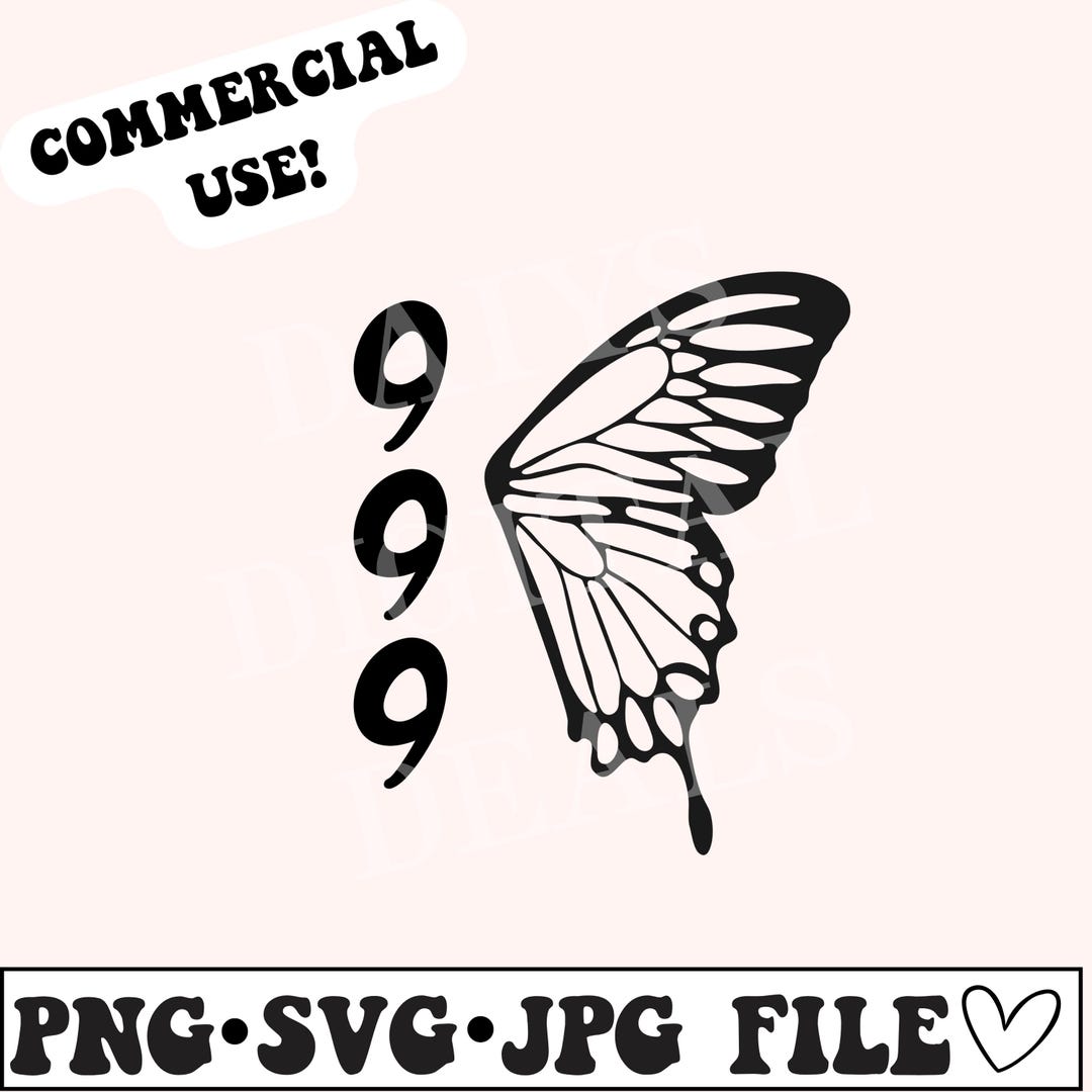 Angel Number 999 Butterfly Wing SVG PNG JPG File - Etsy