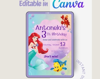 Little Mermaid Birthday Invitation – Editable Canva Template | Digital Download