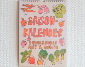 Saisonkalender regionales Obst & Gemüse | Liebevoll illustrierter Wandkalender | Immerwährend | 100% Recyclingpapier | klimaneutral gedruckt