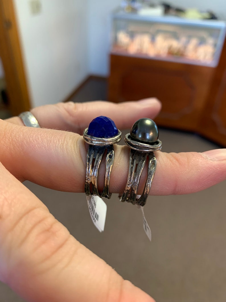 Textured sterling silver Farrah gemstone ring