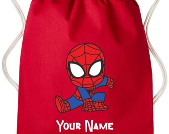 Gepersonaliseerde Spiderman-tas met trekkoord, aangepaste terug naar schooltas, Ninja-rugzak met trekkoord, kindertas jongens meisjes, tas superheldenliefhebbers