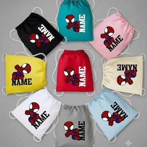 Personalized Spider-Man Drawstring Backpack, Custom Kids PE Kit Bag, School Gym Sack, Boys Sports Rucksack, Birthday Gift