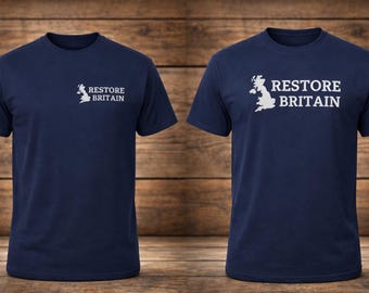 Restore Britain 刺繍Tシャツ、ユニセックスTシャツトップ