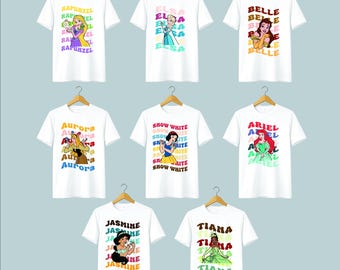 Camiseta retro de princesas Disney, camiseta de Blancanieves para viajes a Disney, Aurora, Jazmín, Tiana, Ariel, Bella, Elsa, regalo mágico para fanáticos de las princesas.