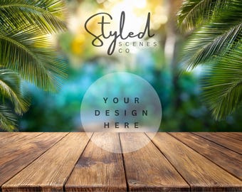 Tropical Digital Background Mockup Outdoor Styled Photography Beach Scene Creator Wood Table Top Styled Stock Photography Digital Backdrop