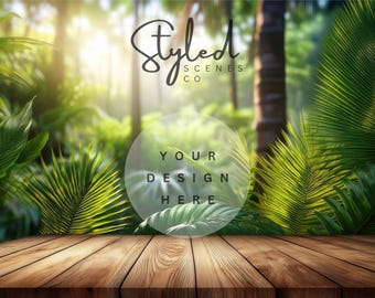 Tropical Digital Background Mockup Outdoor Styled Photography Beach Scene Creator Wood Table Top Styled Stock Photography Digital Backdrop