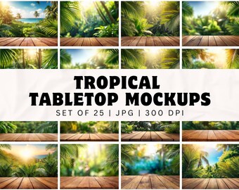 Tropical Digital Background  Bundle Mockup Outdoor Styled Photography Beach Scene Creator Wood Table Top Styled Stock Photography Digital