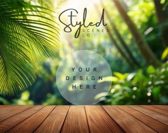 Tropical Digital Background Mockup Outdoor Styled Photography Beach Scene Creator Wood Table Top Styled Stock Photography Digital Backdrop