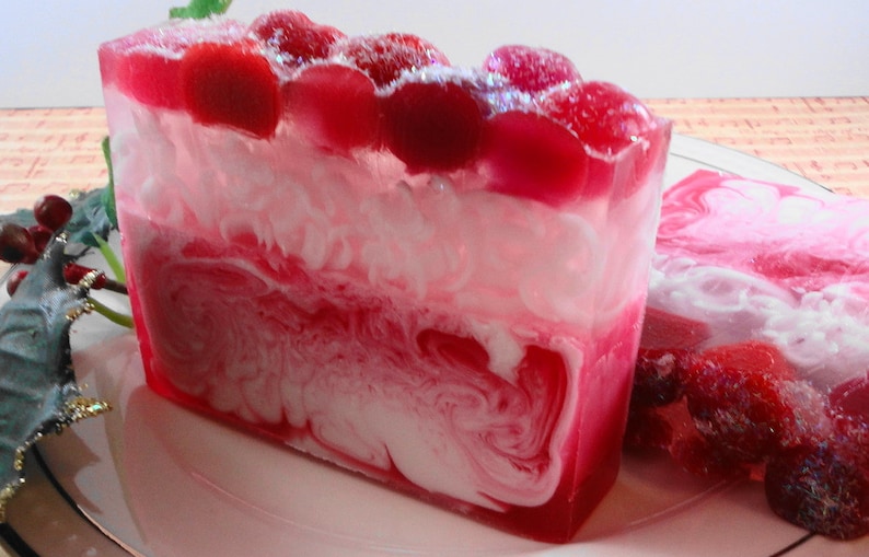 Frosted Cranberry Soap Glycerin Soap Handmade Soap Holiday Soap Artisan Soap Swirl Soap Cranberry Soap Christmas Soap image 1