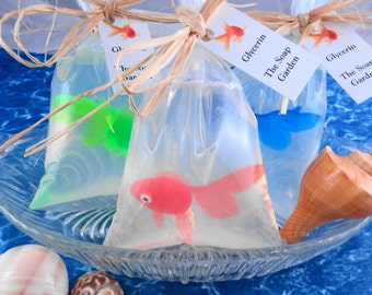 10 Goldfish in a Bag  Soap - Glycerin Soap - Handmade Soap - Kids of All Ages Love Them -Carnival Party Favors- Fish in a bag