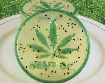 Hemp Oil Soap - Marijuana Leaf Soap -  Leaf with Light Exfoliant - Patchouli, Sandalwood and Cannabis Scented Soap - Party Favors  - Hippies