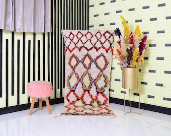 Handmade Moroccan Azilal Wool Rug, Colorful Geometric Design