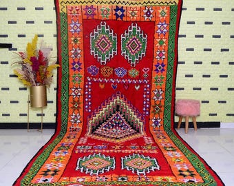 Handmade Red Boujaad Rug: Authentic Moroccan Berber Carpet