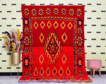 Authentic Boujaad Rug: Handmade Moroccan Vintage, Washable Boho Tribal Carpet
