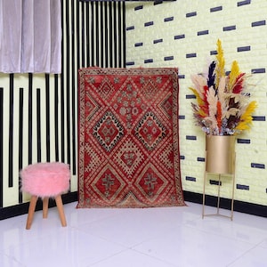 Boujaad Rug By Berber Handmade Vinatge Moroccan Rug Wool Rug Unique Moroccan Rug Boho Decor Rugs