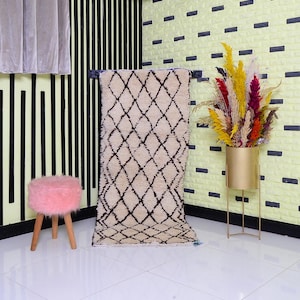 Modern Moroccan Bohemian Rug Beni Ourain Berber Shag Boho Hand Knotted Wool