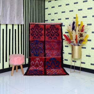 Moroccan Boujaad Rug Red Moroccan Rug Handmade Berber Rug Soft Boujaad Rug