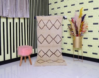 Handmade Beni Ourain Rug, Geometric Berber Rug (6.5 x 2.6 ft)