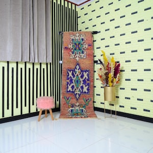 Authentischer marokkanischer Boujaad Teppich Vintage Berber Boujaad Teppich Läufer Geometrischer Teppich Berberteppich