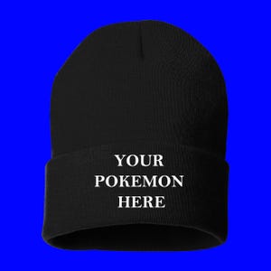 Custom Pokemon Beanie, Nerdy handmade embroidered gift, personalised winter hat