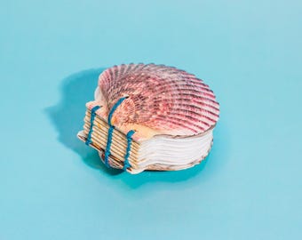 Scallop Shell Journal | One of a Kind Coptic Stitch Book | Unique Tiny Handmade Diary / Sketchbook