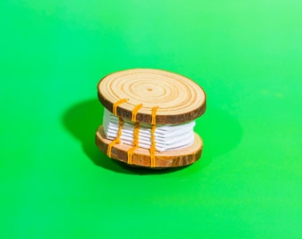 Wood Round Journal | One of a Kind Coptic Stitch Book | Unique Tiny Handmade Diary / Sketchbook