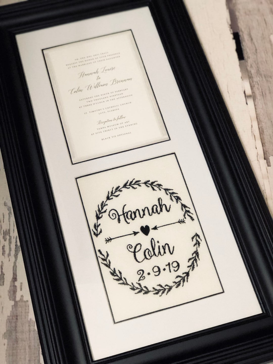 Custom Embroidered Framed Wedding Invitation Keepsake Etsy