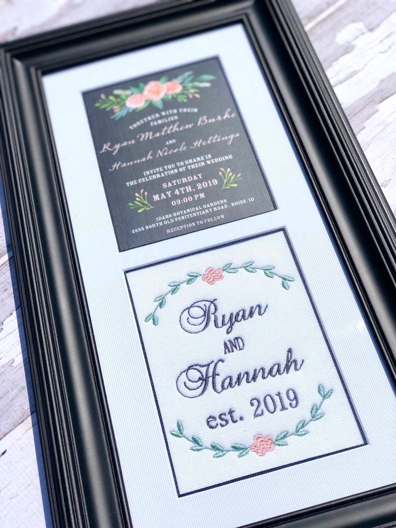 Custom Embroidered Framed Wedding Invitation Keepsake Etsy