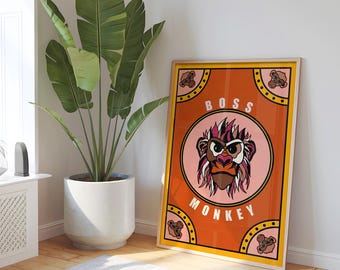 Tattoo Inspired Monkey Art Print: Modern Home Decor (Digital Download)