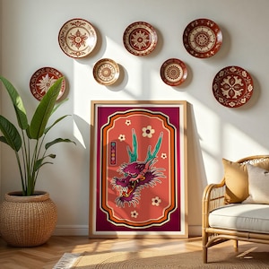 Japanese Dragon Head Wall Decor Print - Traditional Home Art - Tattoo Flash Design