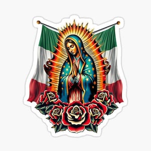 Virgen de Guadalupe Virgin Mary Virgencita Floral Sticker mexico flagswaterproof