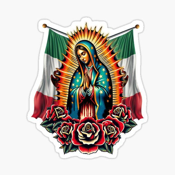 Virgen de Guadalupe Virgin Mary Virgencita Floral Sticker mexico flagswaterproof