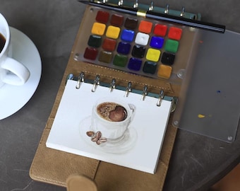Watercolor Loose-Leaf Sketchbook, 24 Portable Spiral Bound Watercolor Pad, Artist Painting Notebook, Travel Art Supplies, Gift for Painters