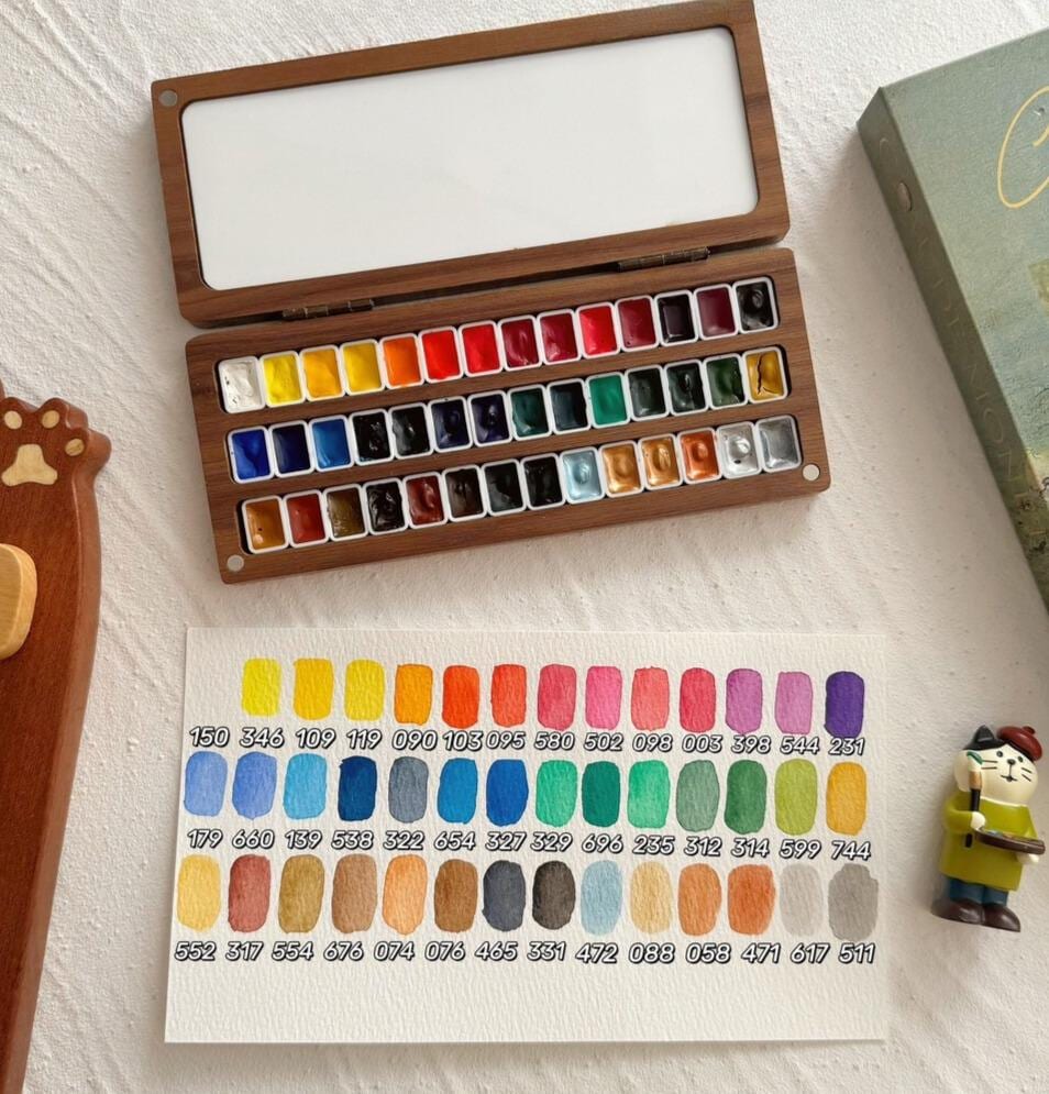 Winsor & Newton 24-Color Metal Box + Wooden Palette Set, Professional Watercolor Kit, Artist Travel Supplies, Premium Paint Gift Set