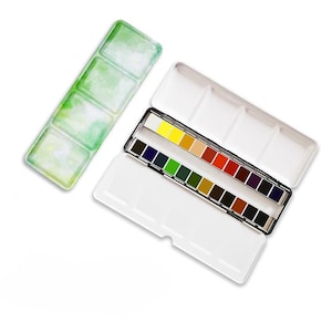 24-Color Spring Inspiration Metal Palette, Portable Watercolor Paint Set, Travel Artist Kit, Painting Accessories, Gift for Watercolorists