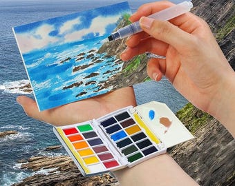 Wristwatch Style Watercolor Set, 24 Colors Solid Watercolor Paints, Portable Travel Palette, Professional Art Supplies with Paint Box