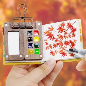 Mini Walnut Watercolor Palette Set, 8-Color Schmincke Solid Paint Box, Portable Artist Travel Kit, Handmade Wooden Paint Case