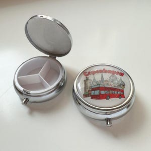 Danish Red Bus 12-Grid Portable Watercolor Storage Tin Box, Travel Paint Case, Artist Watercolor Palette Set, Gift for Painters